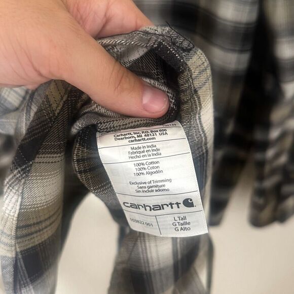 Carhartt Mens Black Plaid Collared Long Sleeve Button Up Shirt Size Large - Picture 6 of 6